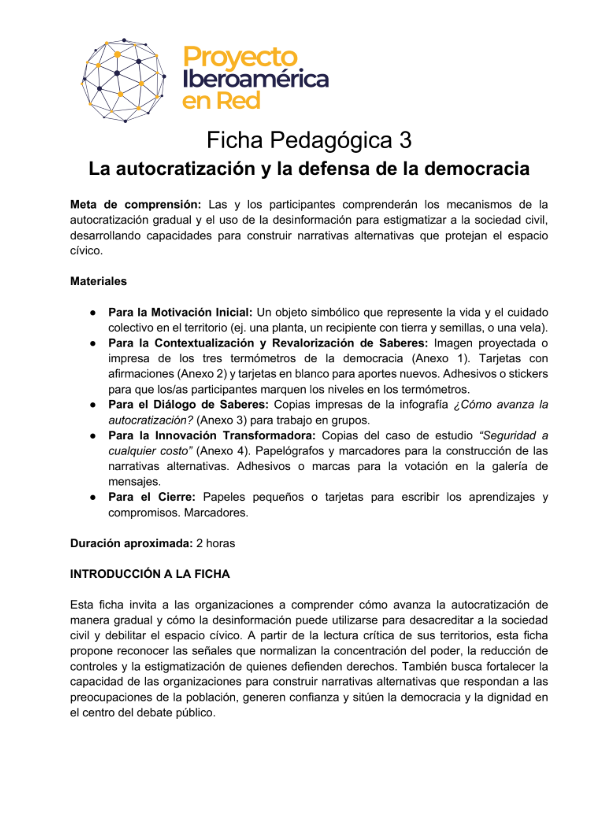 Ficha Pedagógica 3. La autocratización y la defensa de la democracia