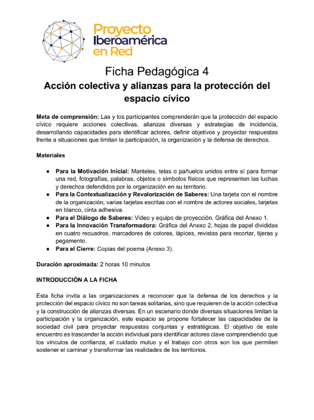 Ficha Pedagógica 4. Acción colectiva y alianzas para la protección del espacio cívico