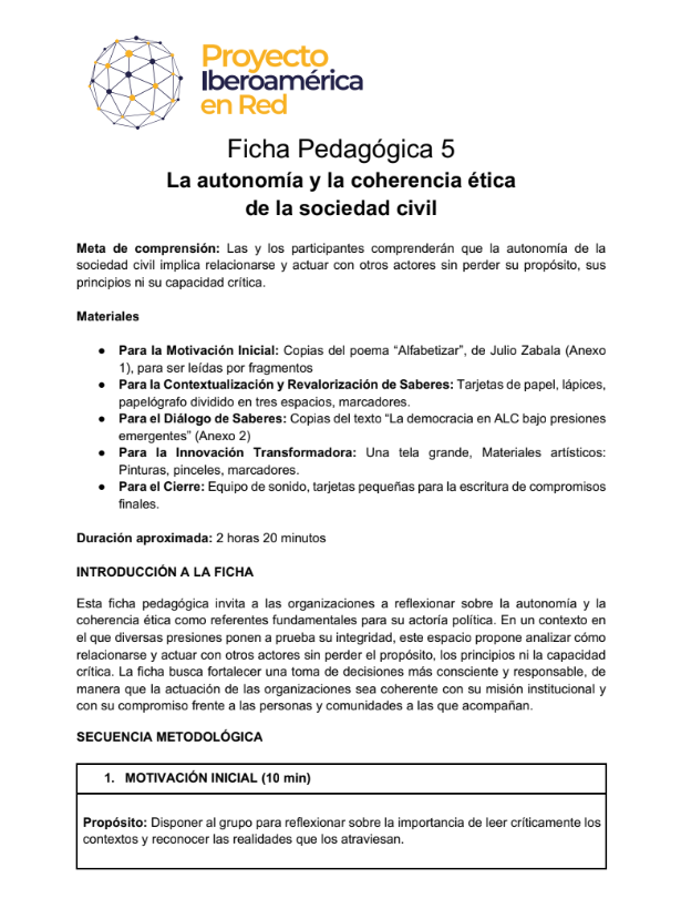 Ficha Pedagógica 5. La autonomía y la coherencia ética de la sociedad civil