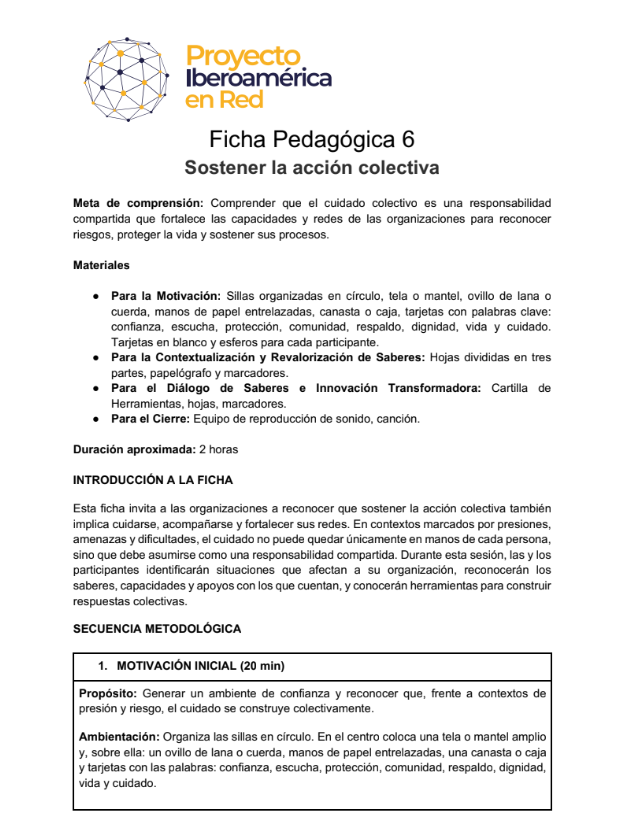 Ficha Pedagógica 6. Sostener la acción colectiva